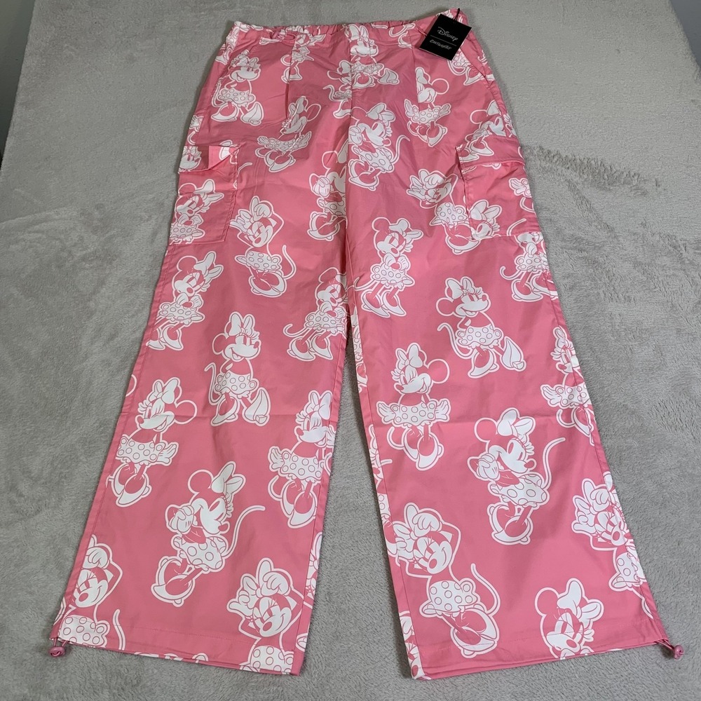Cakeworthy Pants Womens XL Pink Minnie Mouse Wide Leg Windbreaker Disney Cargo